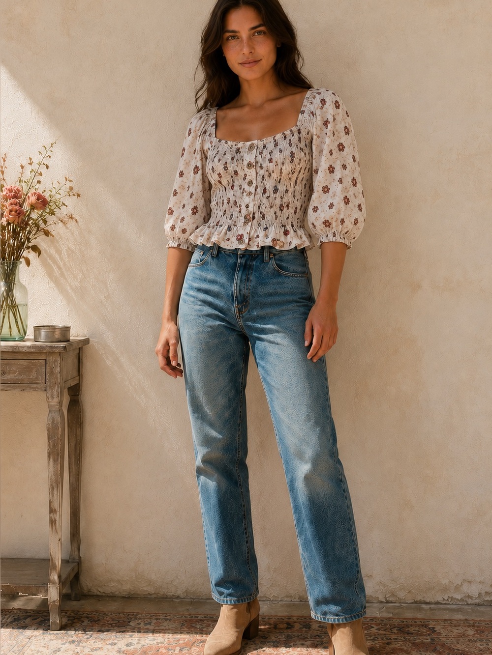 Fairycore Cottagecore Smocked Floral Peplum Blouse Y2K Boho Top